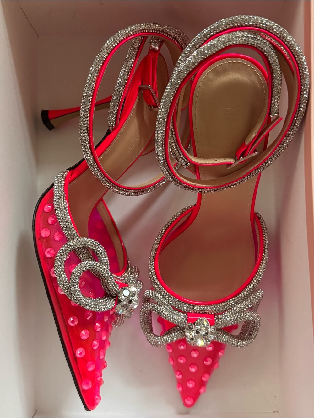 New 💖 Mach & Mach Crystal Double Bow PVC Pointed Toe Pumps